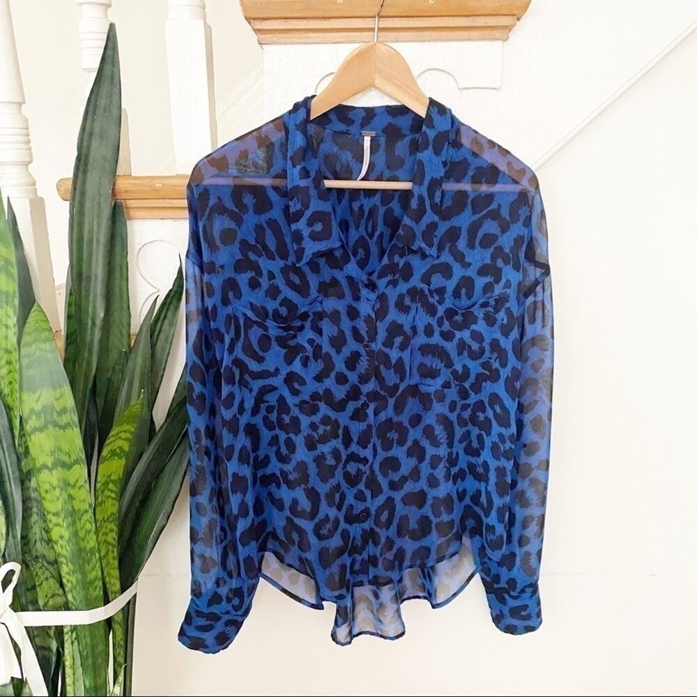 free people cheetah print sheer button down shirt